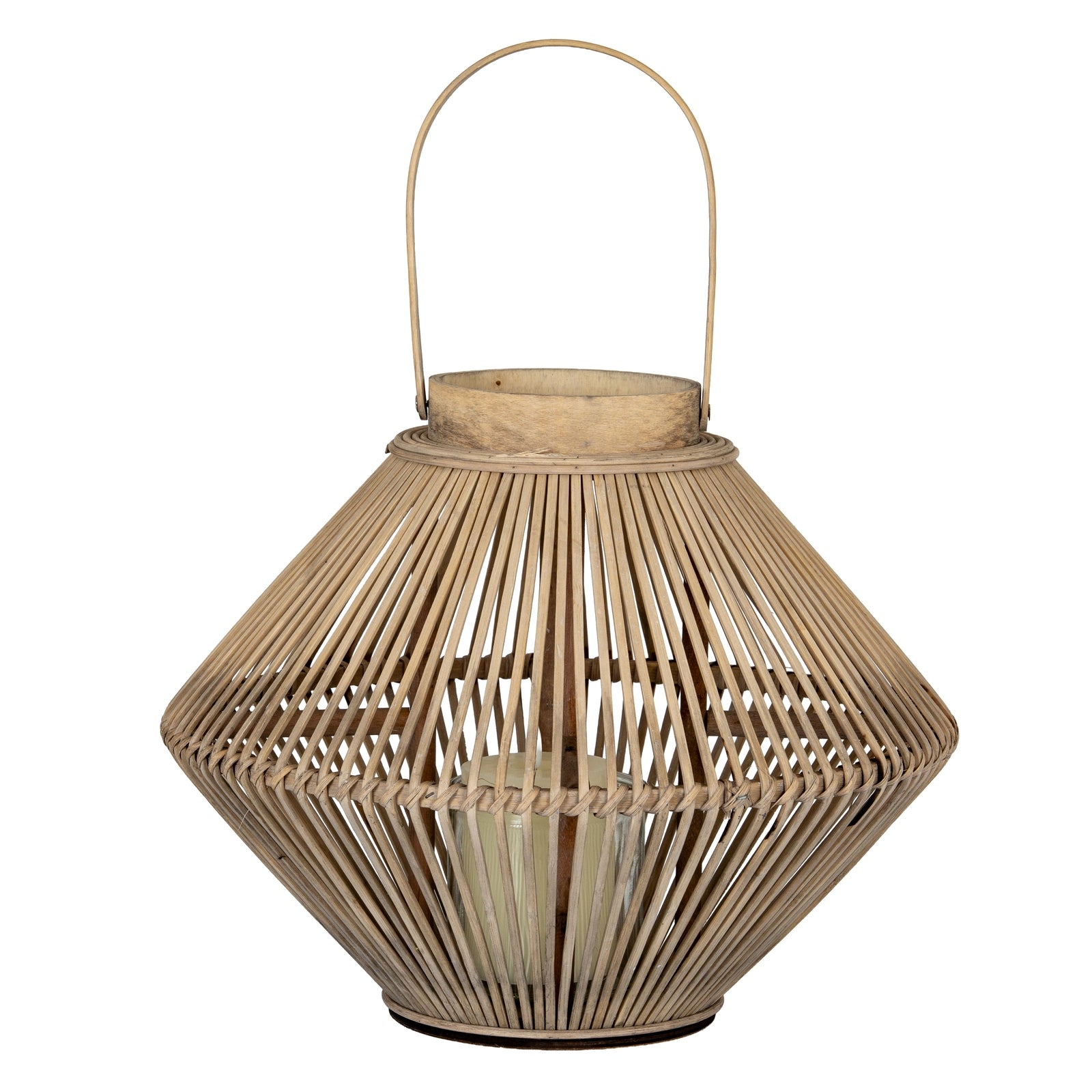 Cone Wicker Lantern With Glass Holder