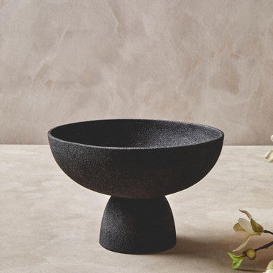 Large Textured Black Pedestal Bowl