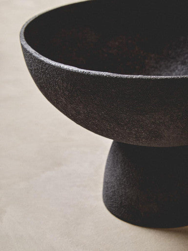 Large Textured Black Pedestal Bowl