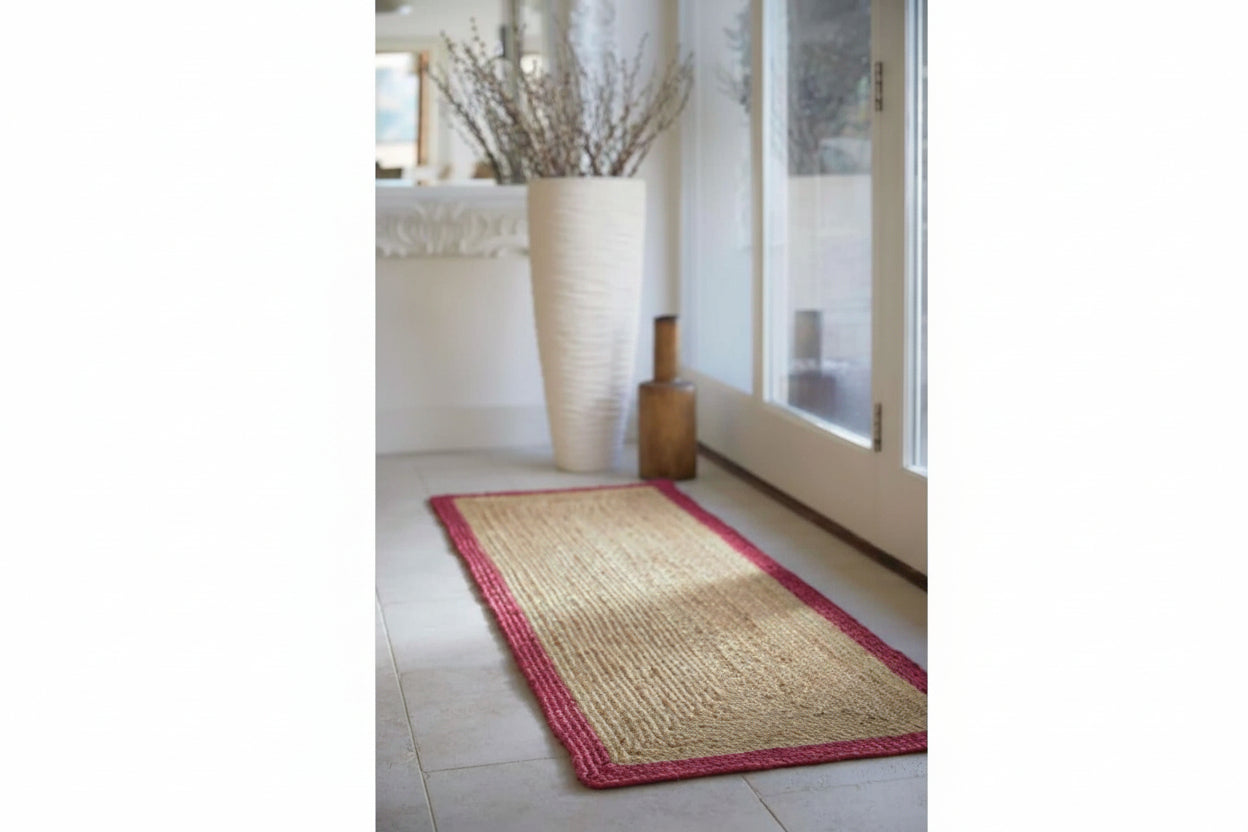 Bordered Raspberry Jute Rug