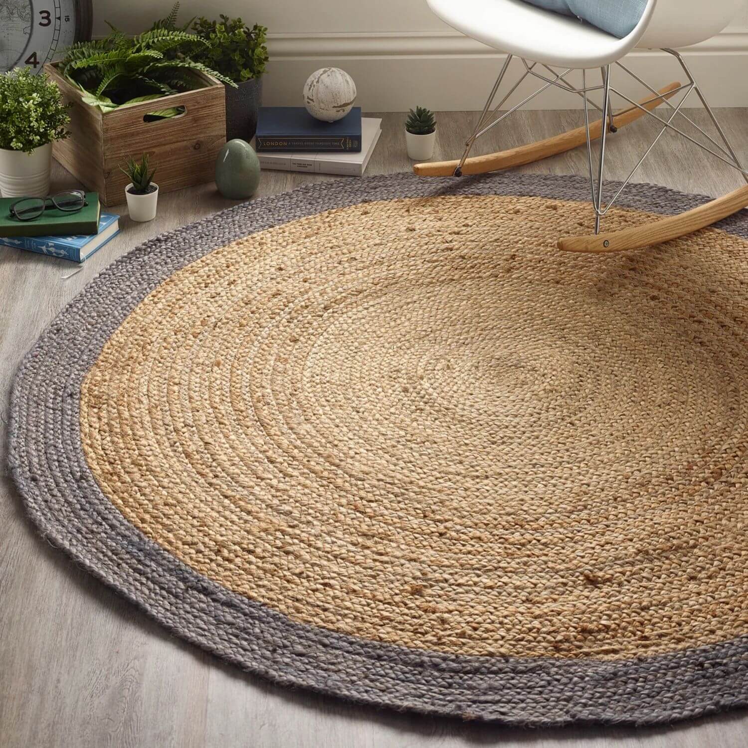 Bordered Grey Jute Rug