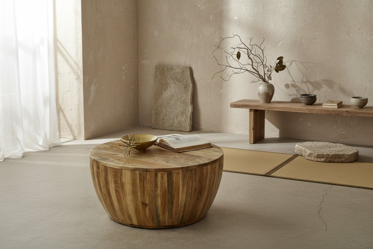 Merlin Mango Wooden Drum Coffee Table