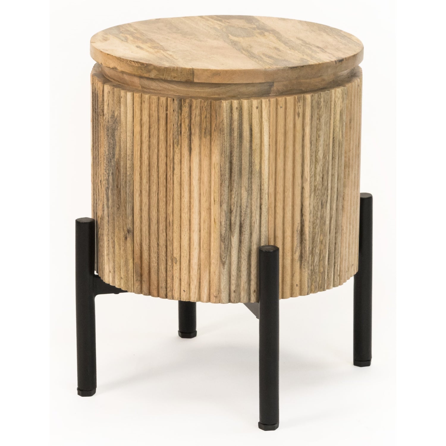 Solid Wood Bedside Table with Metal Frame