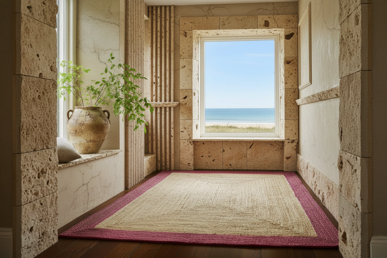 Bordered Raspberry Jute Rug